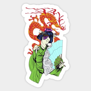 Geisha With Dragon Sticker